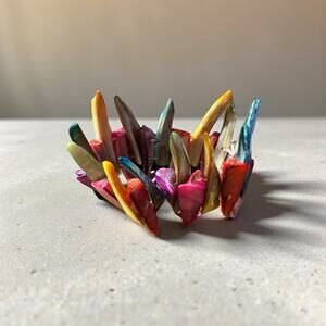 Boho-Chic Multicolor Iridescent Bohemian Abalone Shell Dyed Stretch Bracelet